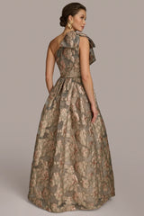 ONE SHOULDER BOW JACQUARD BALL GOWN