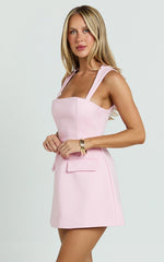 Garrett Mini Dress - Square Neck Fit And Flare Dress in Pink