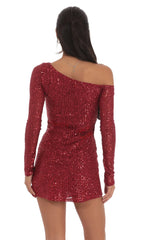 Sequin One Off Shoulder Bodycon Dress in Red
