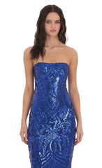 Sequin Pattern Maxi Dress in Royal Blue