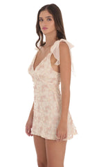 Textured Shimmer Floral Dress in Cream