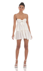 Ruffle Front Tie Dress in White