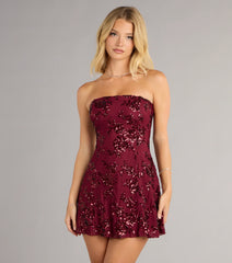 Shimmer In Bloom Floral Sequin Mini Tube Dress
