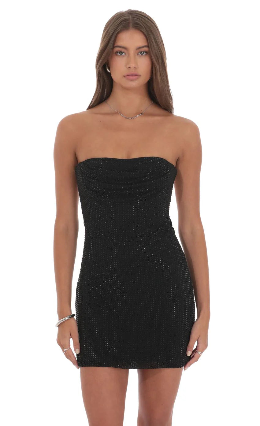 Rhinestone Strapless Dress in Black