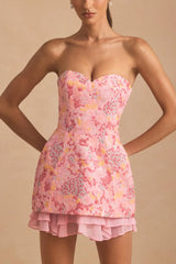 Embellished Strapless Corset Mini Dress in Pink