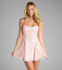 Glitz Me Up Lace-Up Sequin Skater Dress