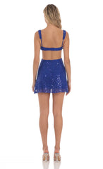 Sequin Pearl Cutout Dress in Blue