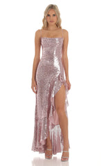Sequin Ruffle Dress in Rose Gold