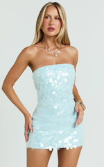 Rhonda Mini Dress Strapless Sequin Dress in Pale Blue