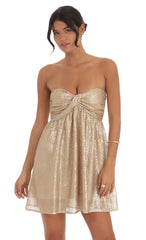 Sequin Babydoll Dress in Gold