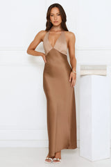 Gilded Grace Satin Maxi Dress Brown
