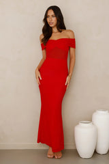 Swan Song Off Shoulder Mesh Maxi Dress
