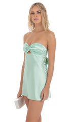 Satin Strapless Twist Cutout Dress in Mint Green