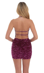 Velvet Sequin Open Back Dress in Plum