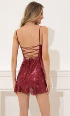 Sequin Cowl Neck Dress in Red
