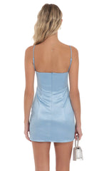 Satin Front Bow Dress in Blue