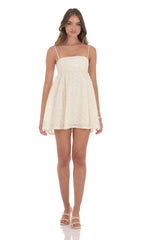 Floral Sequin Babydoll Dress in Cream