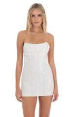 Sequin Strapless Corset Dress in White