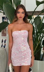 Strapless Floral Sequin Bodycon Dress in Pink