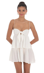 Ruffle Front Tie Dress in White