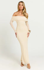 Bethanie Maxi Dress Off The Shoulder Mesh Dress in Cream