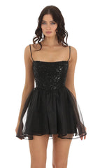 Fortuna Sequin Corset Dress in Black