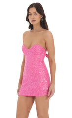 Sequin Strapless Bodycon Dress in Hot Pink