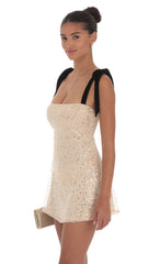 Sequin Velvet Strap Dress in Beige