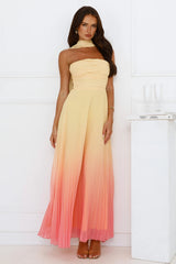 Sunset Magic Strapless Pleated Maxi Dress
