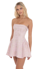 Shimmer Jacquard Strapless Flare Dress in Dusty Pink