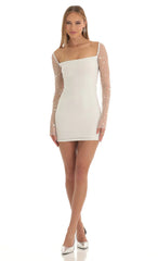 Sequin Long Sleeve Dress in White