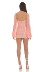 Sequin Balloon Sleeve Bodycon Dress in Coral