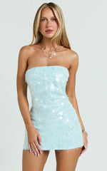 Rhonda Mini Dress Strapless Sequin Dress in Pale Blue