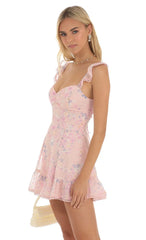 Floral Dotted A-Line Dress in Pink