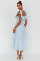 Serinah Basque Waist Off-Shoulder Maxi Dress Blue