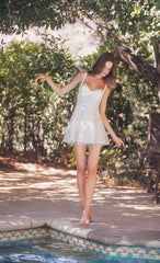 Sequin Embroidered A-Line Dress in Cream