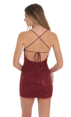 Sequin Ruffle Mini Dress in Burgundy