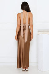 Gilded Grace Satin Maxi Dress Brown