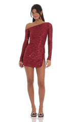 Sequin One Off Shoulder Bodycon Dress in Red