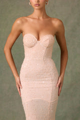 Embellished Sweetheart-Neck Fishtail Gown in Dusty Rose