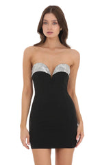 Silver Sequin Strapless Dress in Black