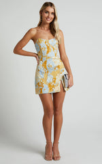 Strapless Dress in Blue Jacquard Brailey Mini Dress