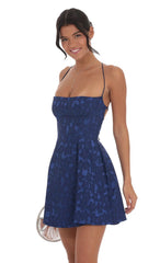 Jacquard Fit and Flare Dress in Navy