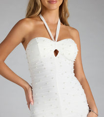 Dedicated To Chic Halter Pearl Mini Dress