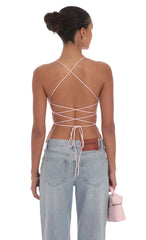 Open Back Sequin Floral Top in Pink