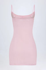 Pointelle Ruched A-Line Mini Dress in Baby Pink