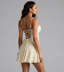 Whimsical Sparkle Butterfly Sequin Lace-Up Skater Dress