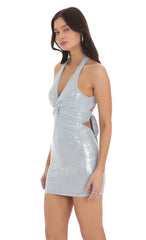 Sequin Twist V-Neck Bodycon Dress in Sky Blue