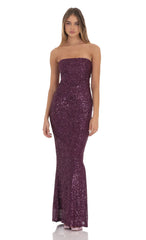Sequin Strapless Maxi Dress in Purple
