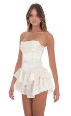 Satin Corset Strapless Dress in Ivory